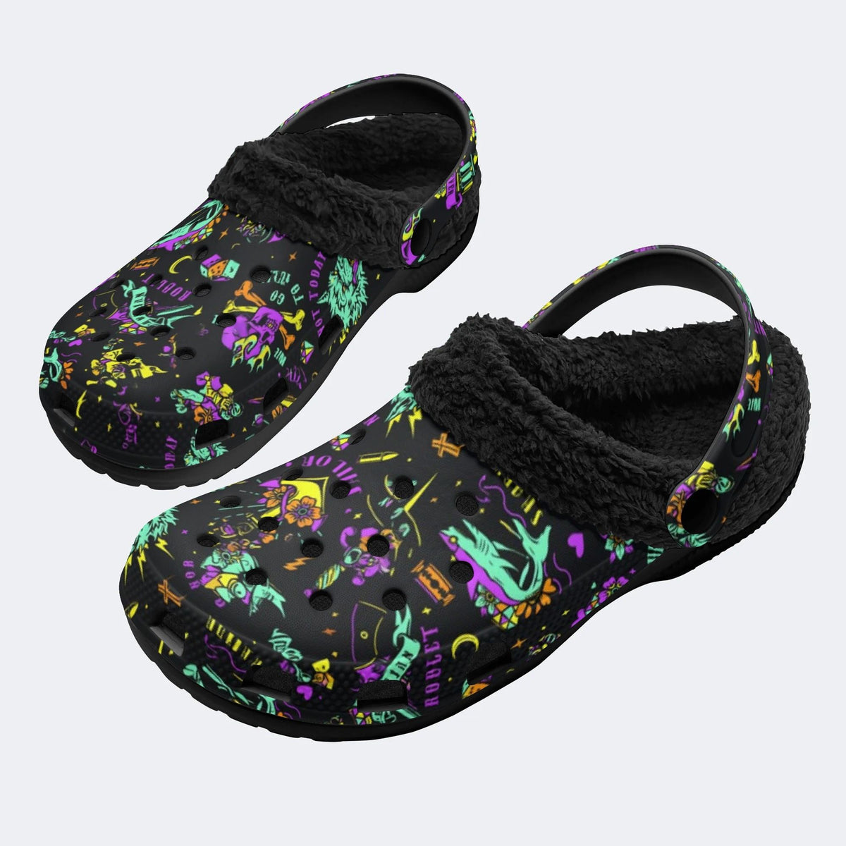 Gothic Dark Rock Skull - Fur Lined Slippers/Sandals