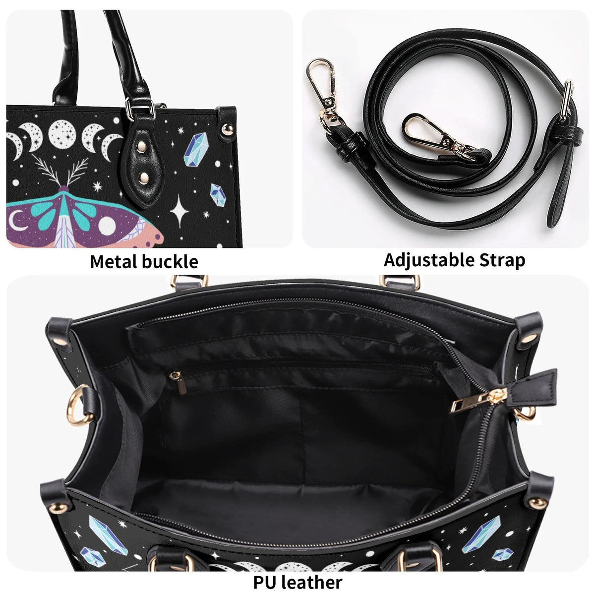 Death Moth Under The Stars - Leather Handbag