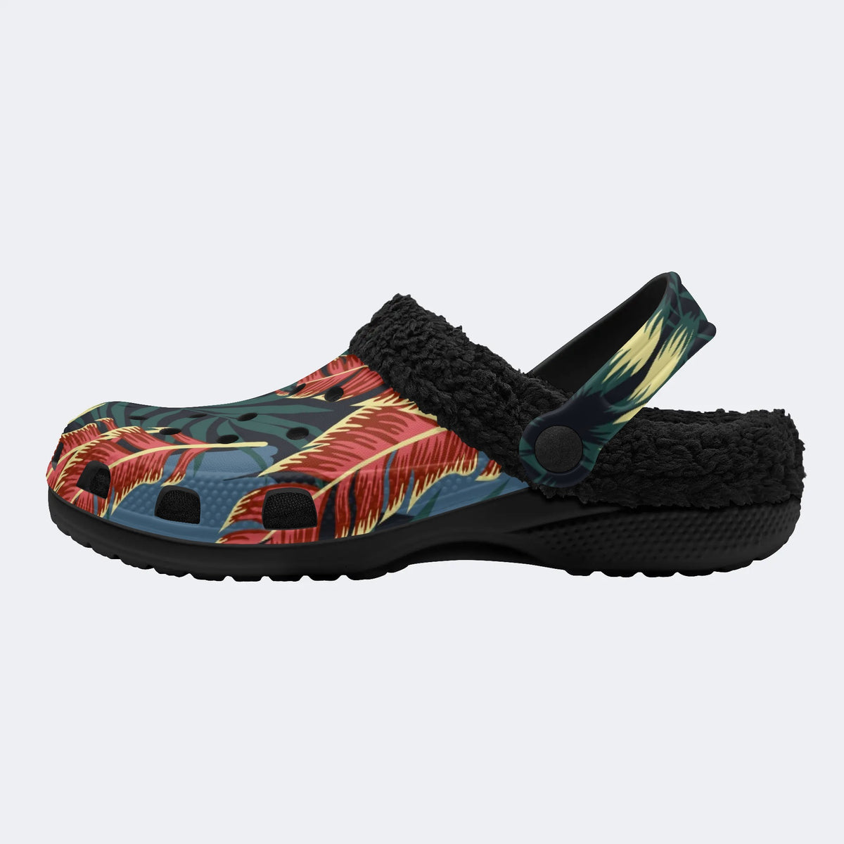 Unisex Leaves Print - Fur Lined Slippers/Sandals