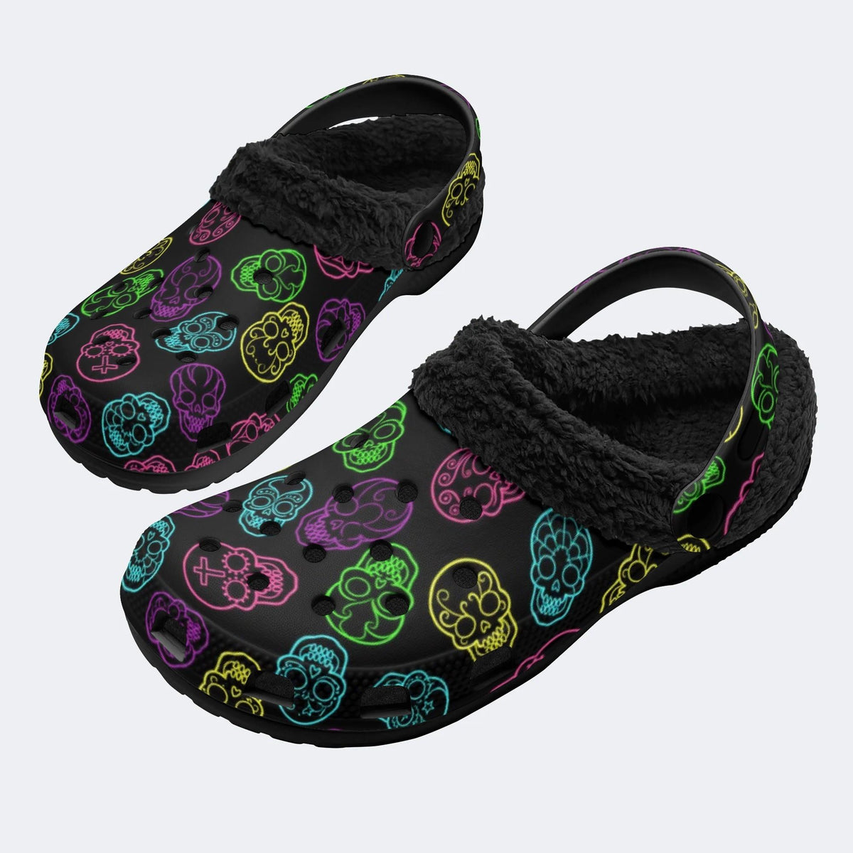 Neon Sugar Skulls - Fur Lined Slippers/Sandals
