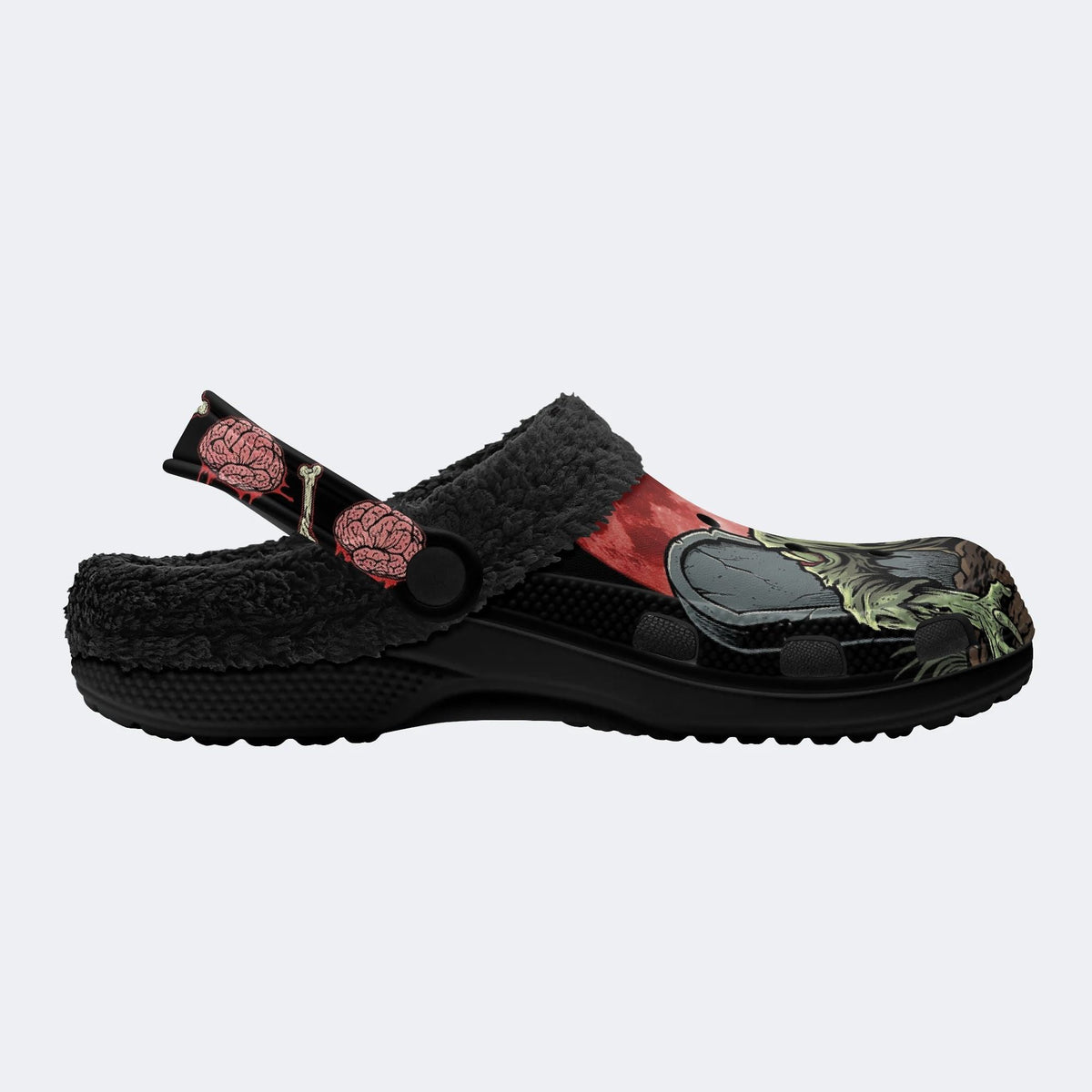 Gothic Horror Zombie Blood Moon Brain - Fur Lined Slippers/Sandals