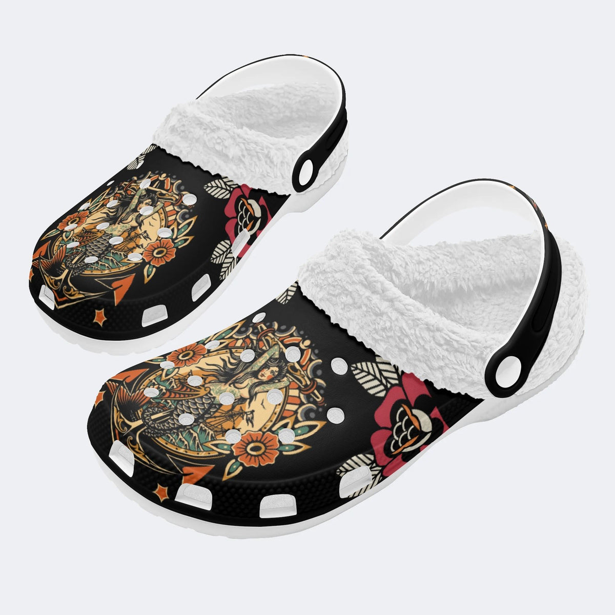 Classic Mermaid Print - Removable Fur Lined Slippers/Sandals