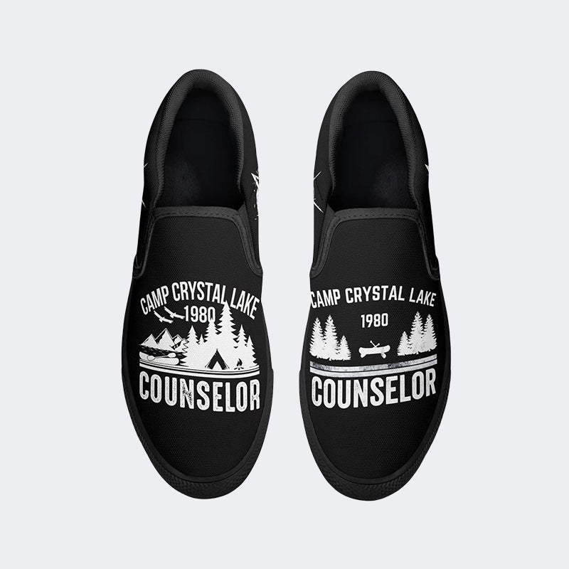 Unisex Vintage Camp Crystal Lake Counselor Halloween Horror Movie Art Print - Slip On Shoes