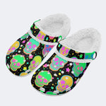 Fluorescent Skull Print- Fur Lined Slippers/Sandals