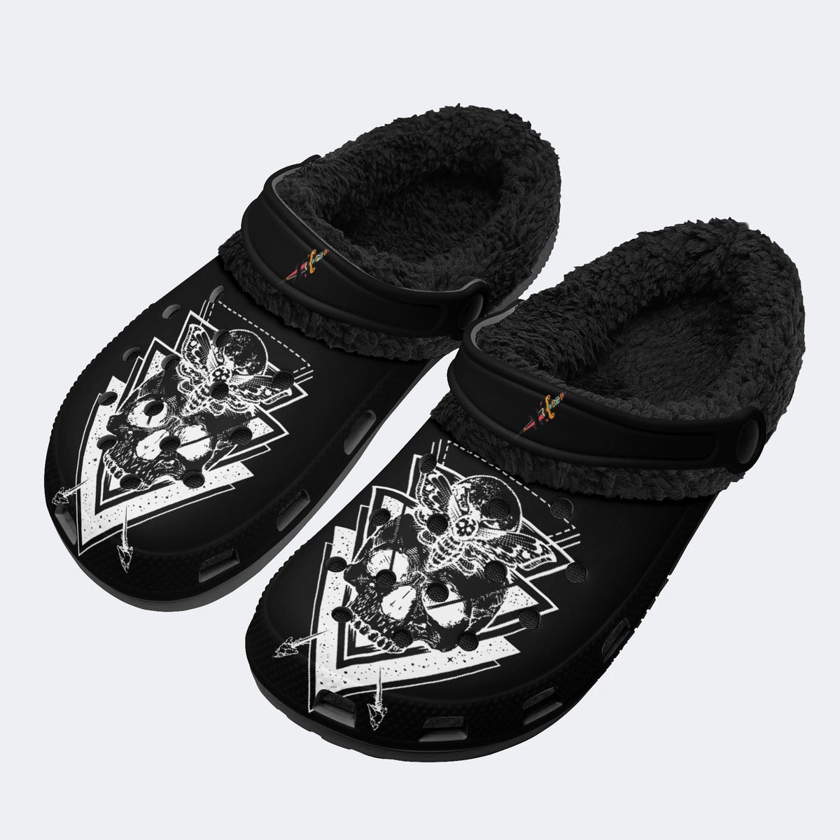 Classic Death Moth Skull Print - Fur Lined Slippers/Sandals