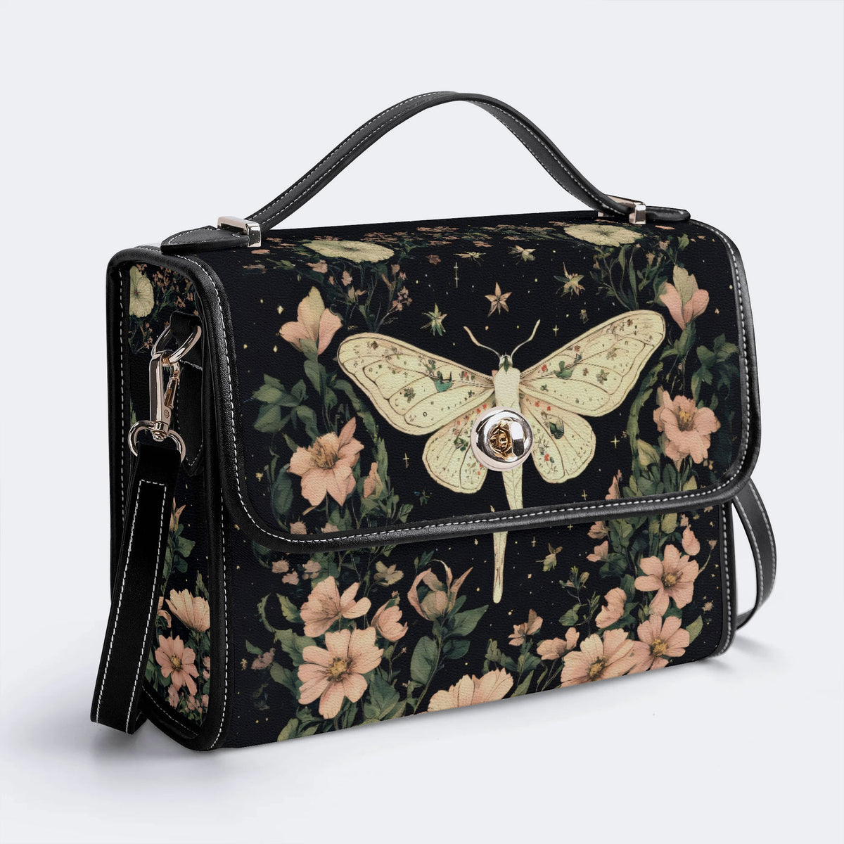 Moth In The Flower Bush - Leather Satchel Bag