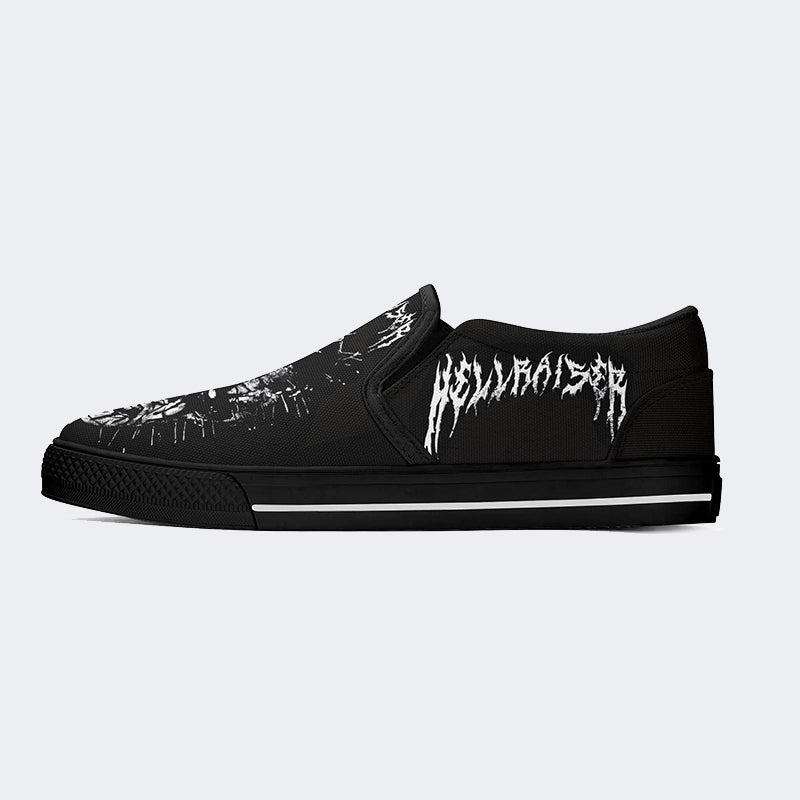 Unisex Black Metal Pinhead Print - Slip On Shoes