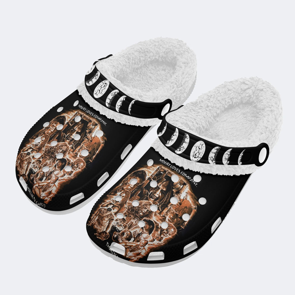 Thirteen Ghosts Print - Fur Lined Slippers/Sandals