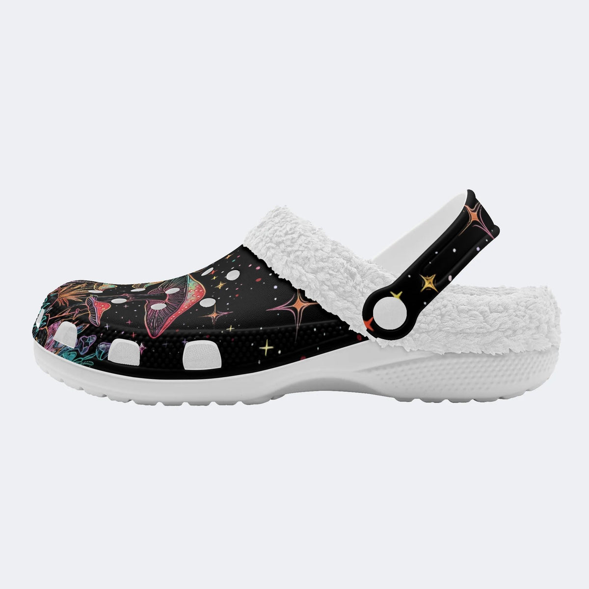 Colorful Starry Sky Mushroom Print - Fur Lined Slippers/Sandals