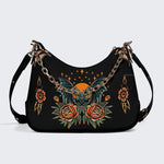 Bat And Flowers Retro Print - Leather Crossbody Bag