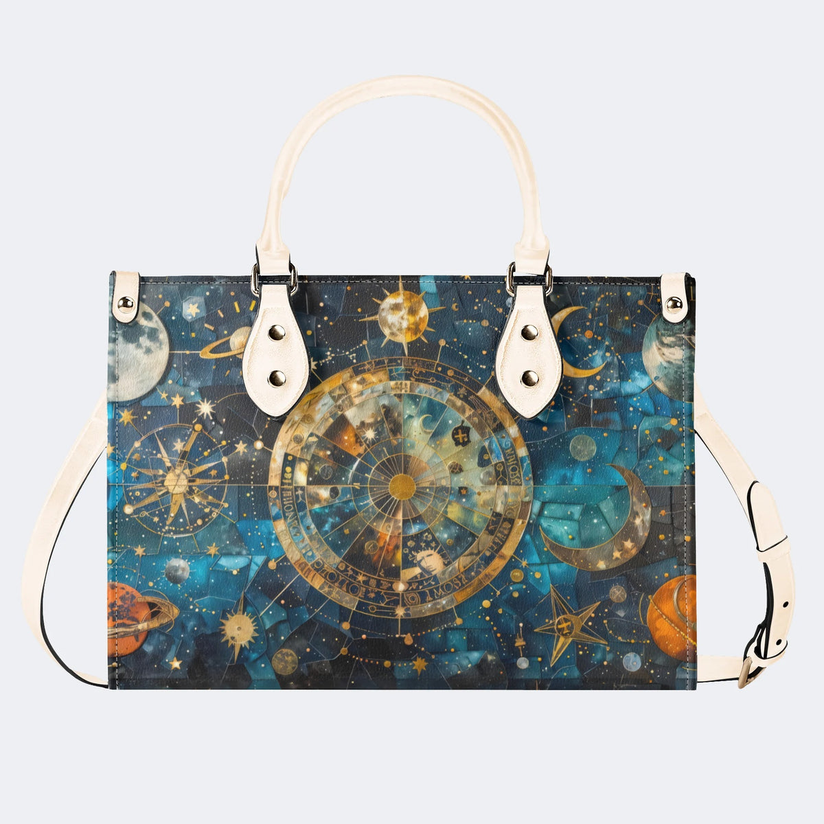 Mystical Astrological Symbols Print - Leather Handbag