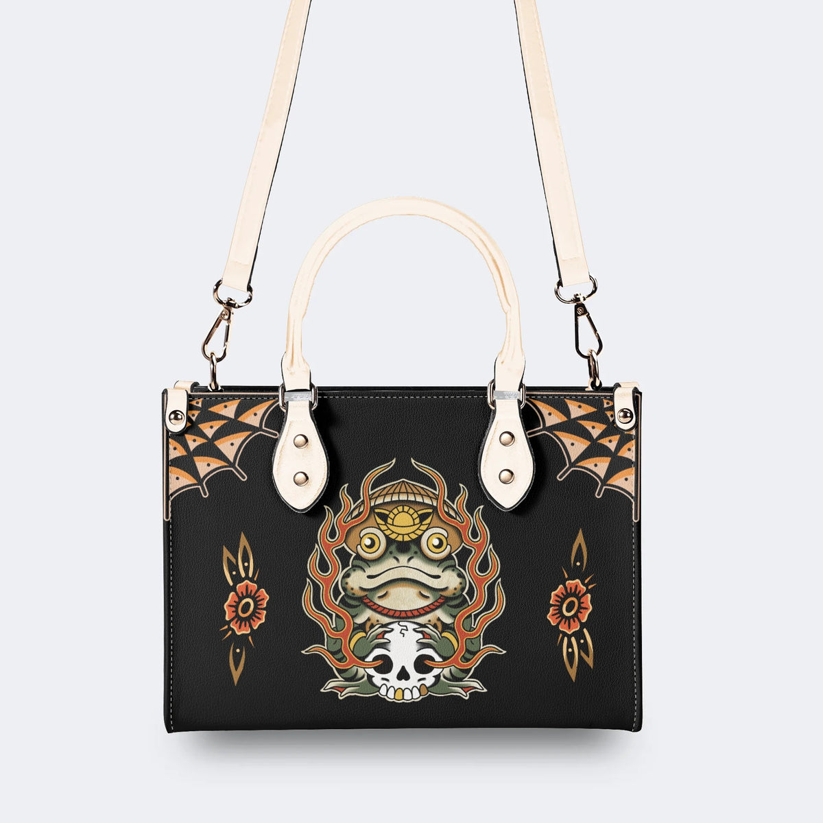 Japanese Style Frog Print - Leather Handbag