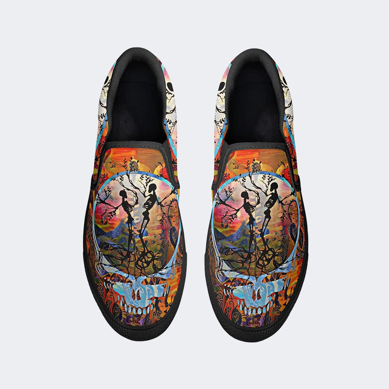 Unisex Tie Dye Skull Graphic Print - Slip On Shoes