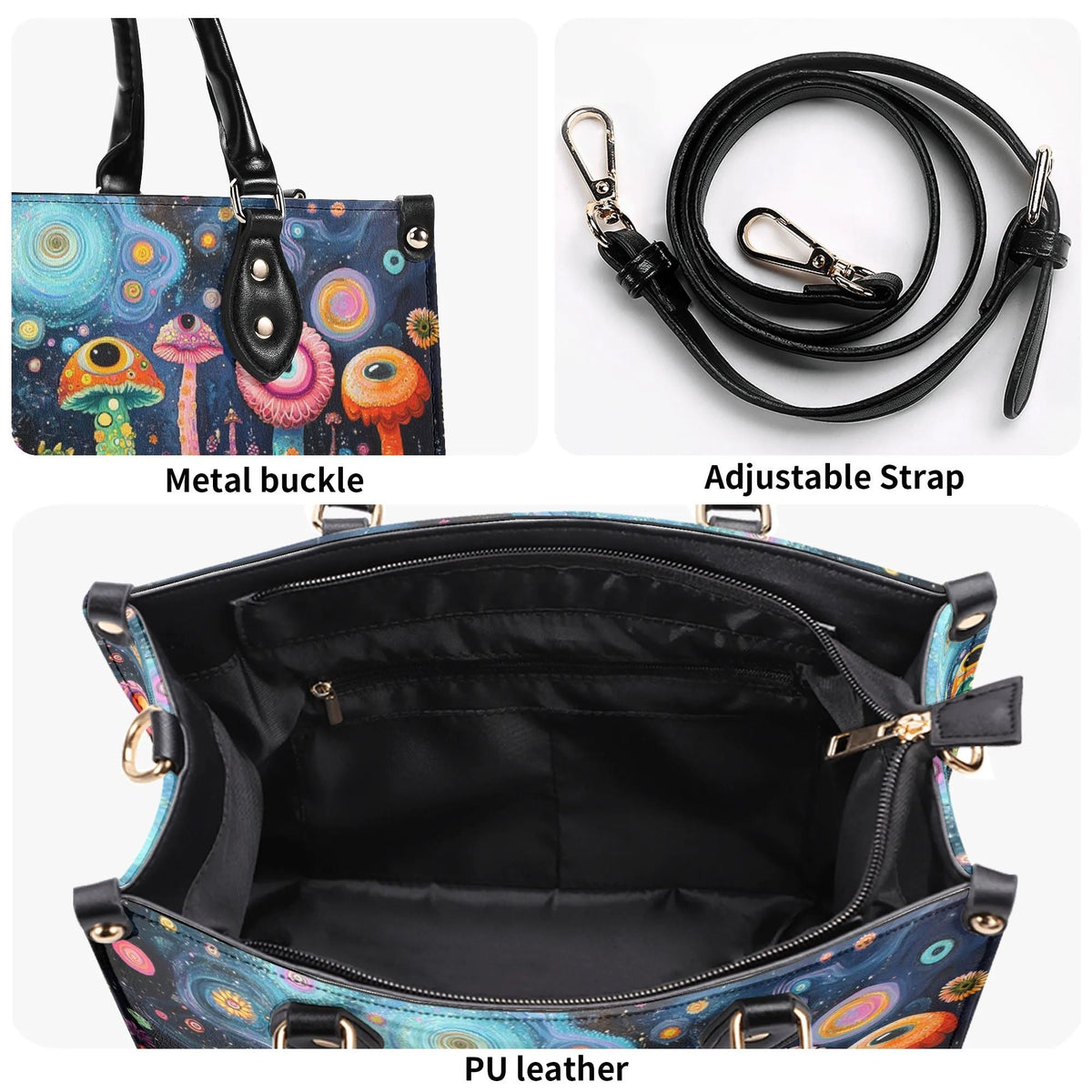 The World Of Mushrooms - Leather Handbag