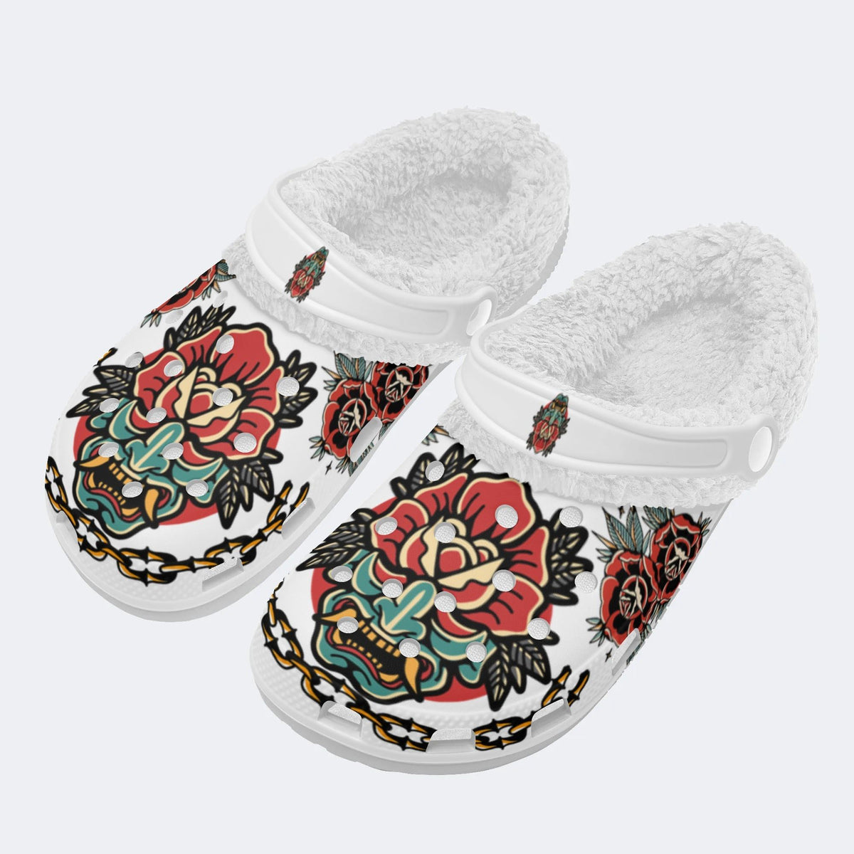 Classic Rose Devil Print - Removable Fur Lined Slippers/Sandals