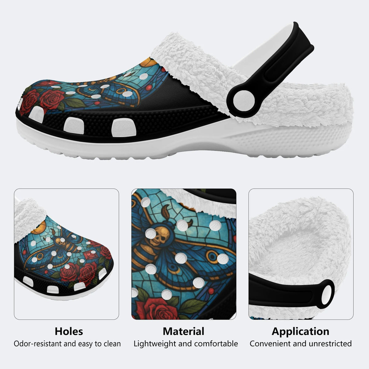 Death Moth Print - Fur Lined Slippers/Sandals