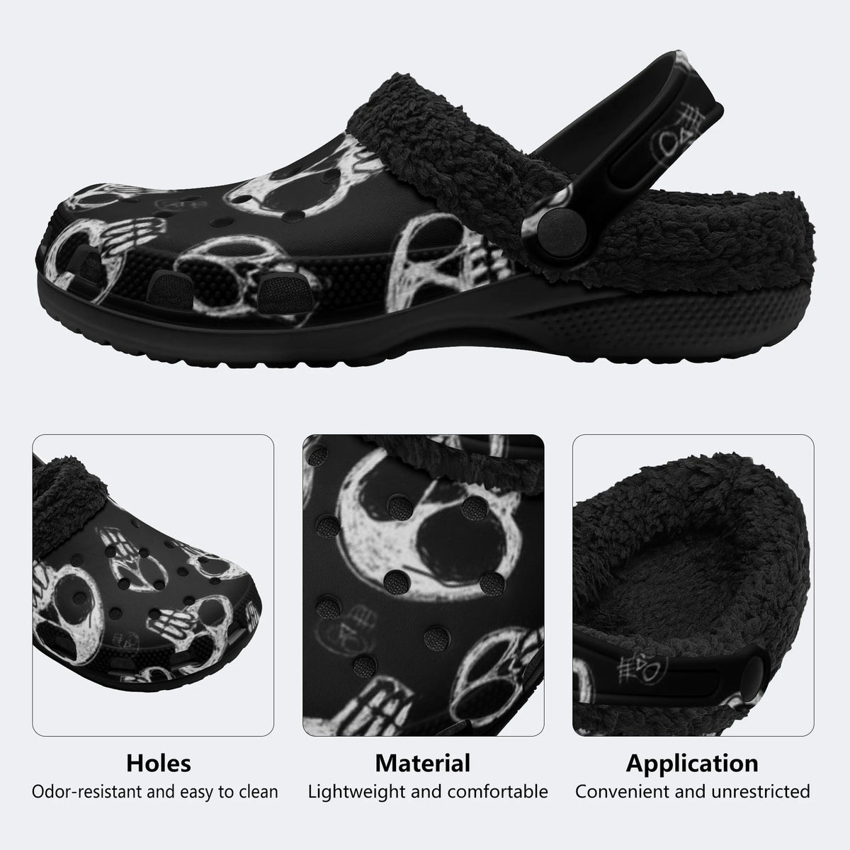 Sketch Skulls - Fur Lined Slippers/Sandals