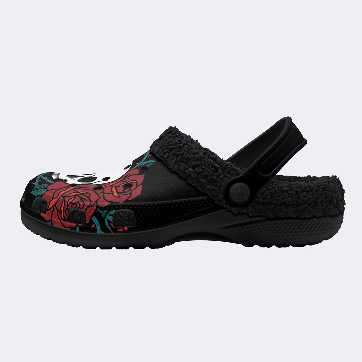 Skull Red Rose - Fur Lined Slippers/Sandals