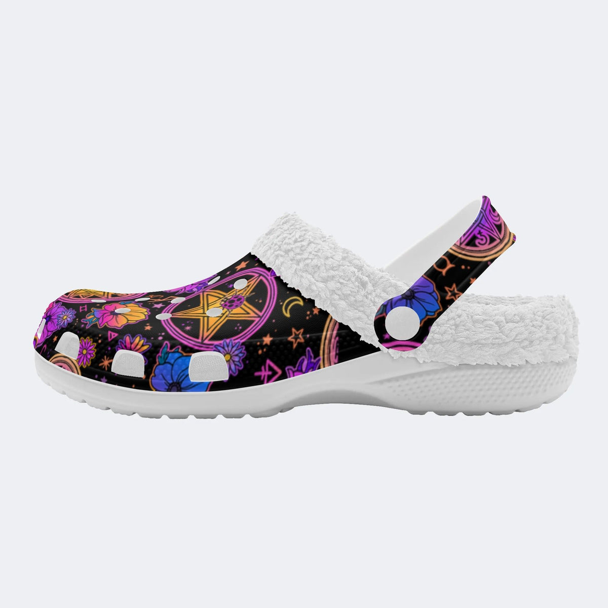 Magical Symbols&Flowers Print- Fur Lined Slippers/Sandals