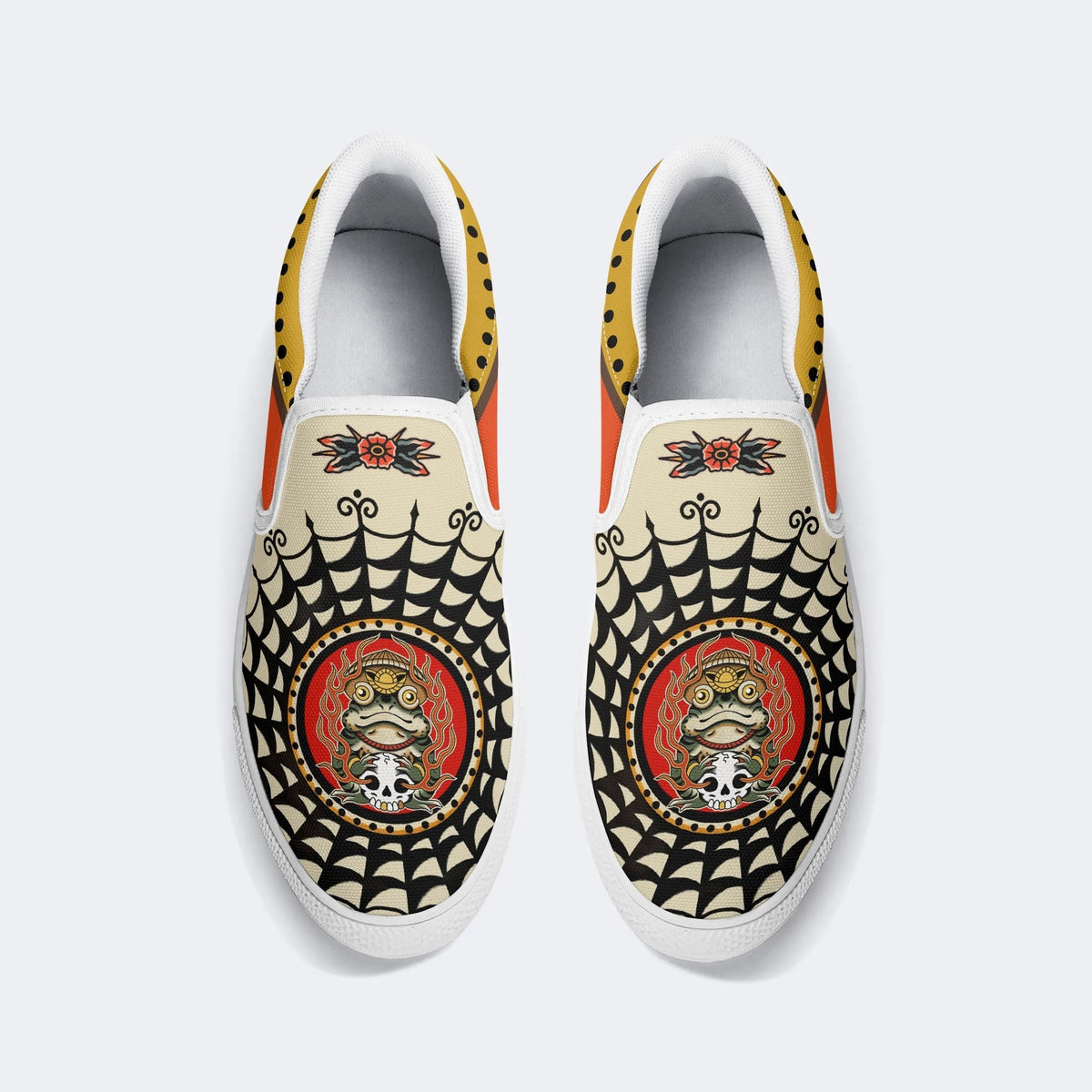 Retro Frog And Skull Print - Slip On Shoes