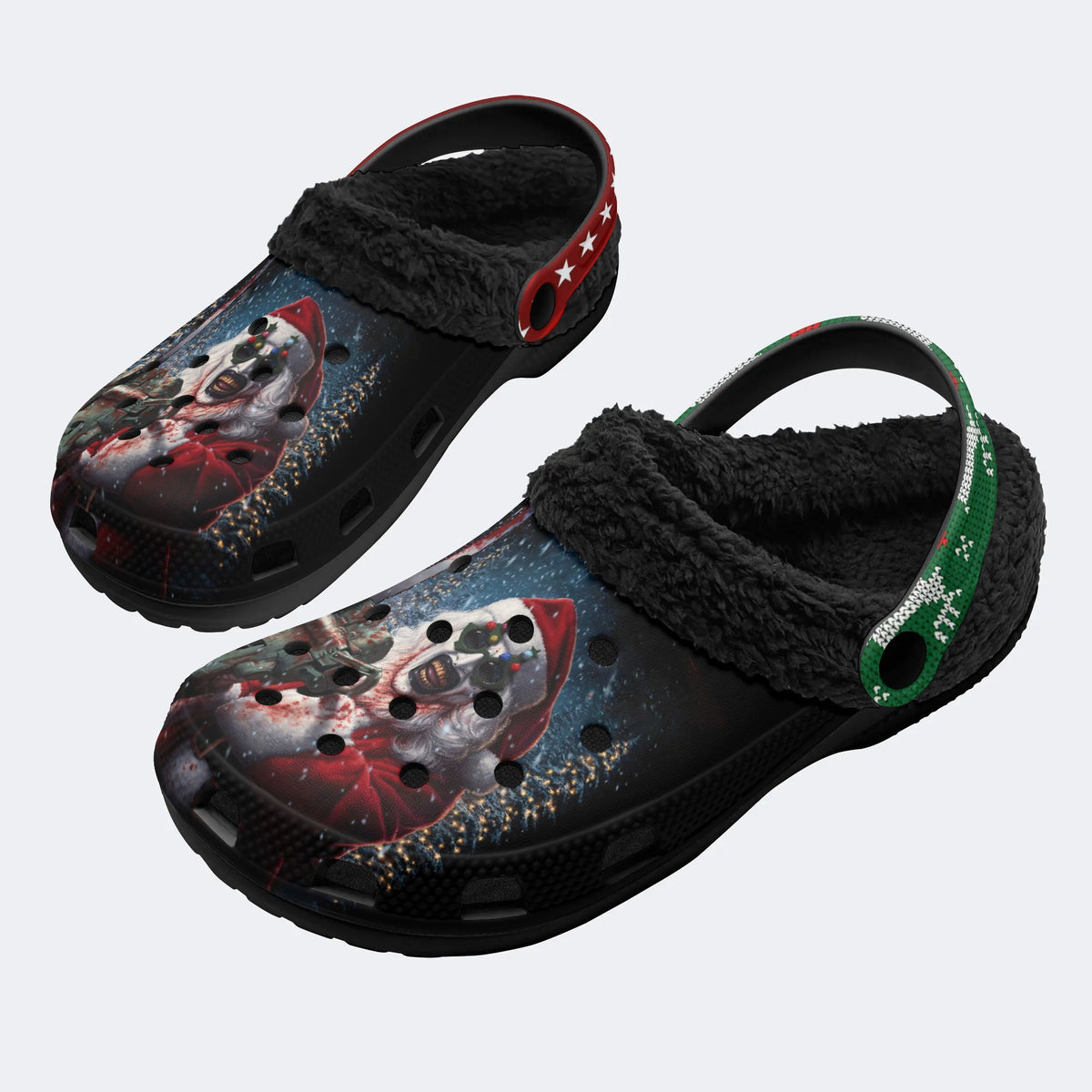 Horror Santa Claus Ghostface Print - Fur Lined Slippers/Sandals