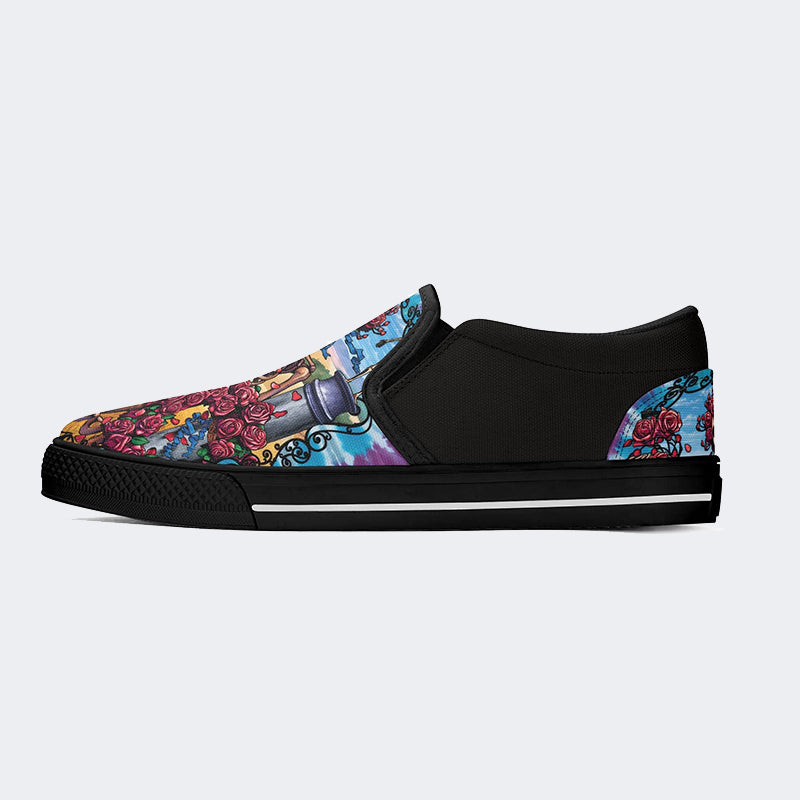 Unisex Tie Dye Skull Graphic Print - Slip On Shoes