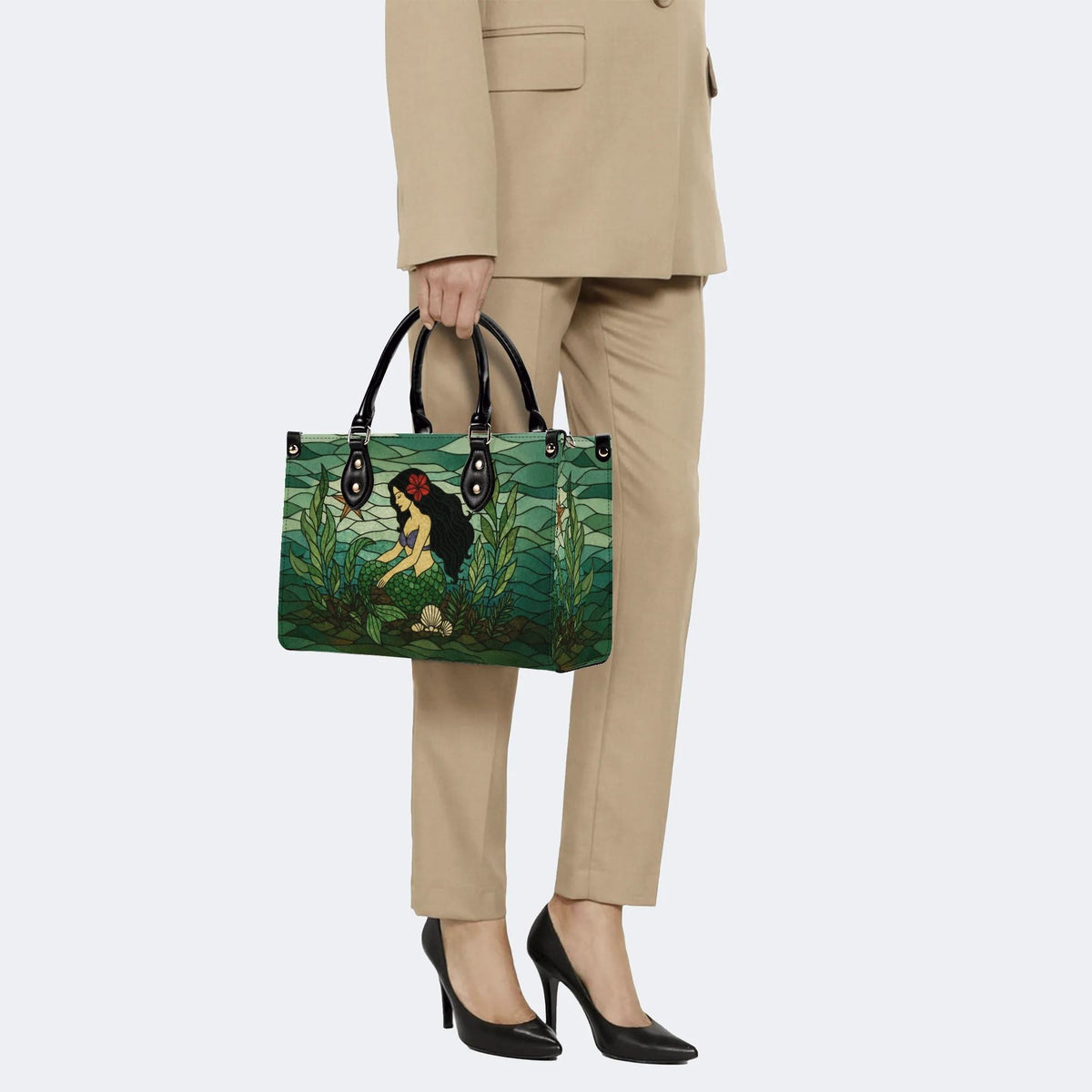 Mermaid Under The Sea - Leather Handbag