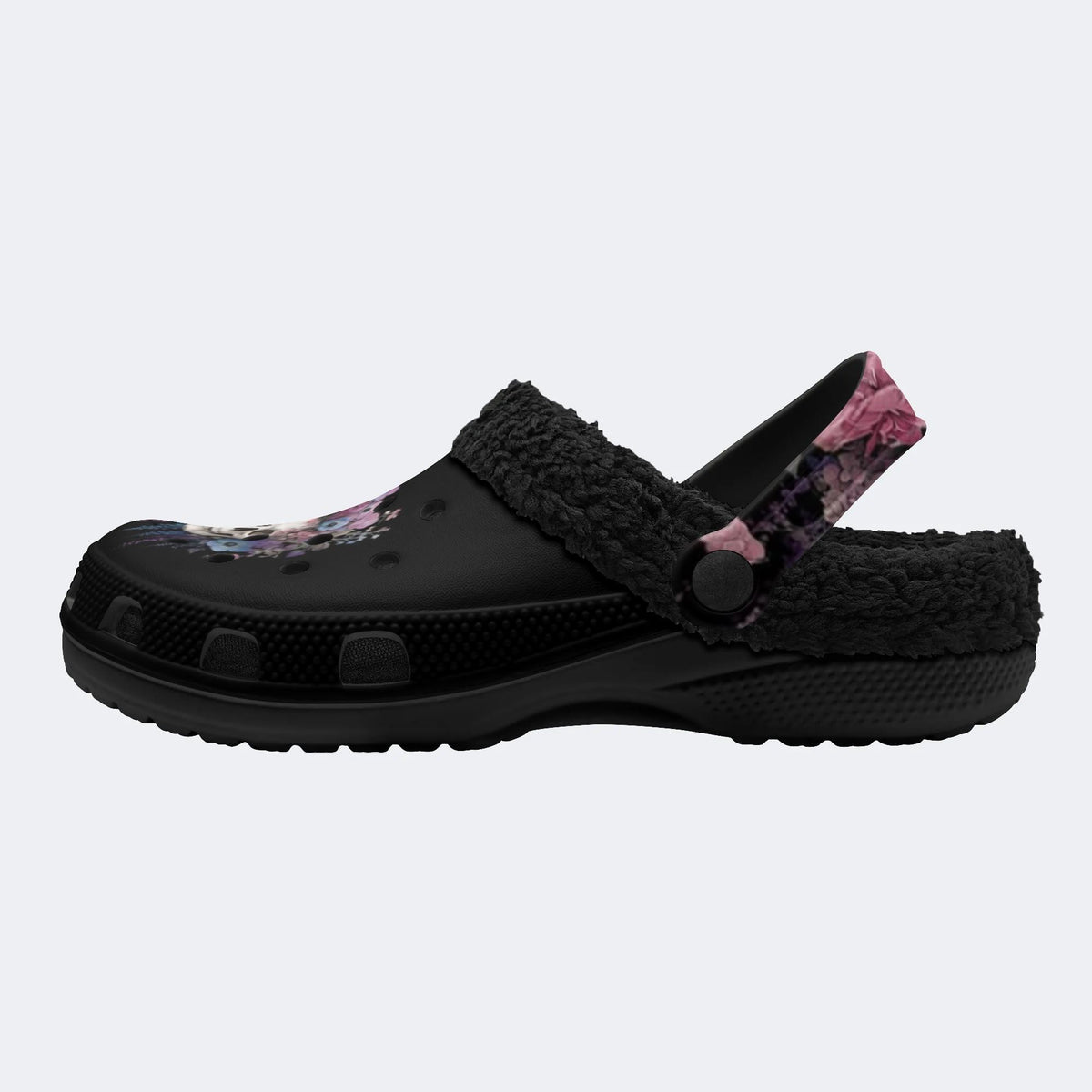 Moody Floral Skull - Fur Lined Slippers/Sandals