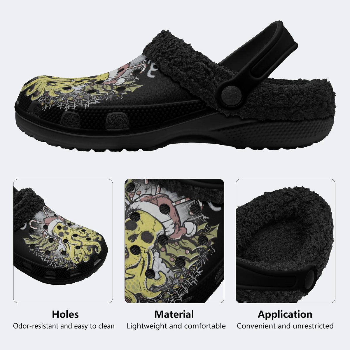 Christmas Octopus Print - Fur Lined Slippers