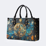 Mystical Astrological Symbols Print - Leather Handbag