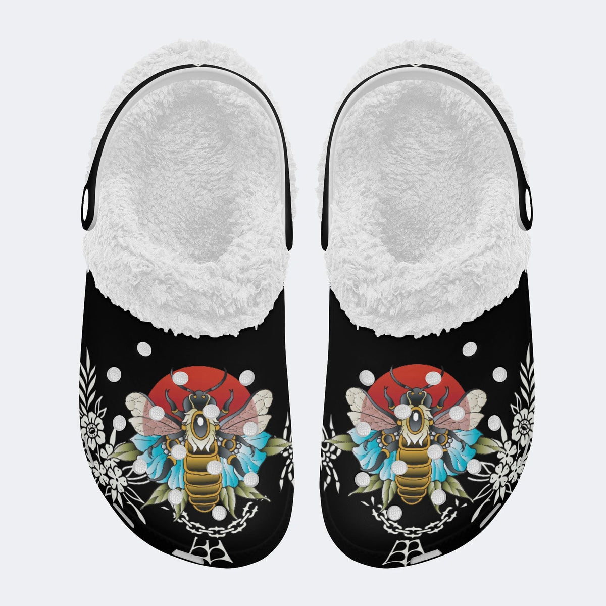 Retro Bee Art Print - Fur Lined Slippers/Sandals