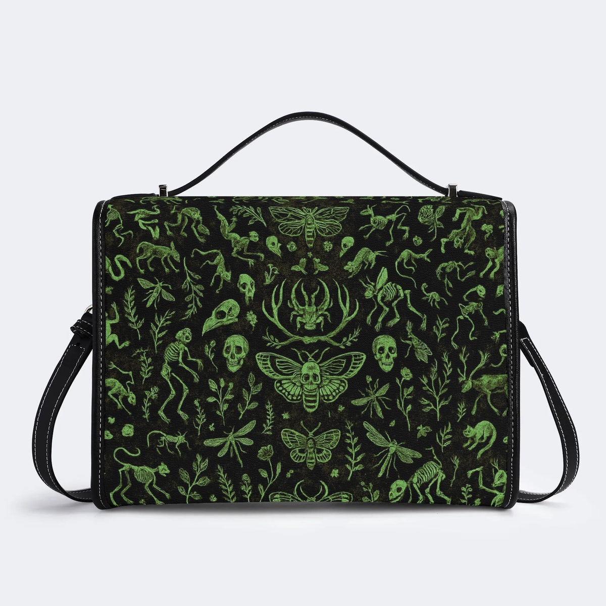 Death Moth And Animal Skeleton - Leather Satchel Bag