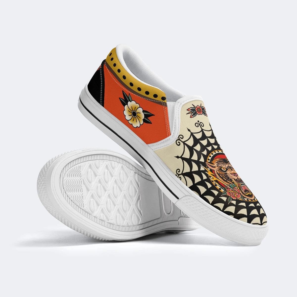 Vintage Tiger And Sword Print - Slip On Shoes