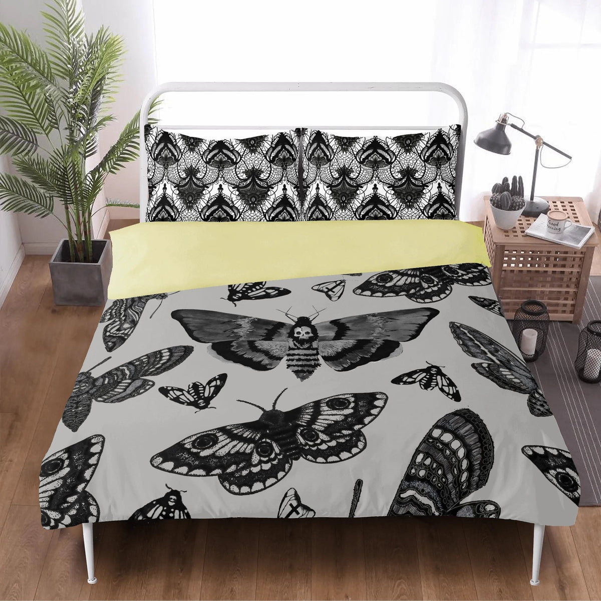 Dark Death Moth Print - Three Piece Bedding Set