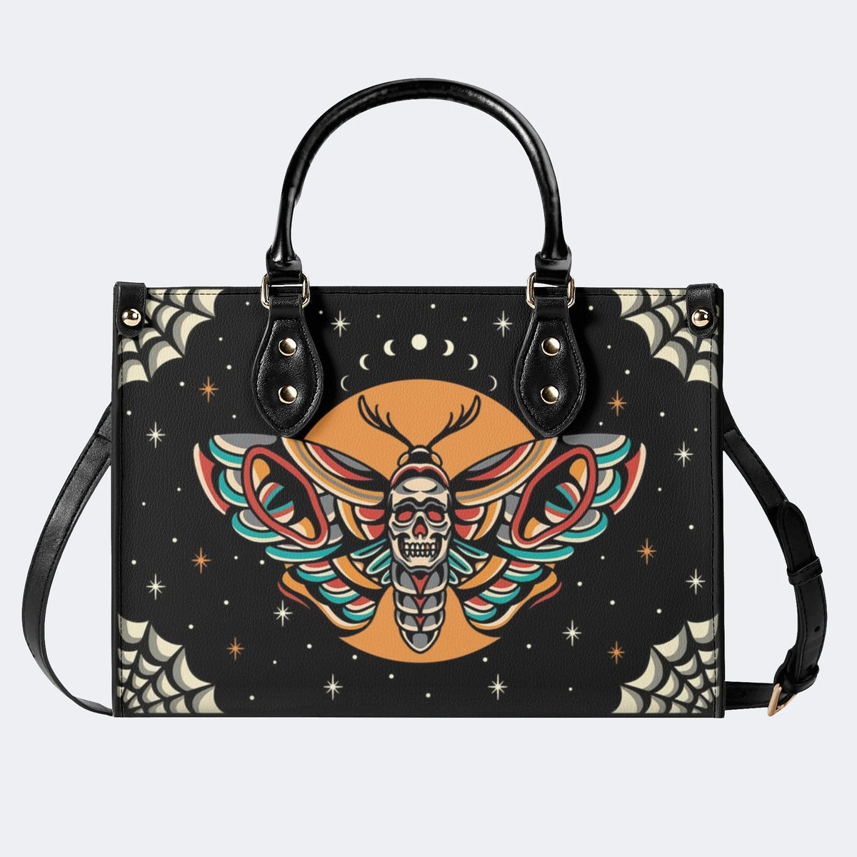 Old School Death Moth Vintage Print - Leather Handbag