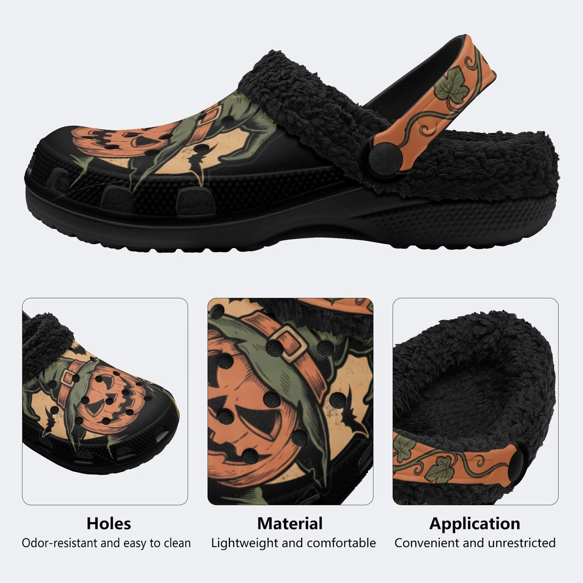 Gothic Pumpkin Witch Halloween - Fur Lined Slippers/Sandals