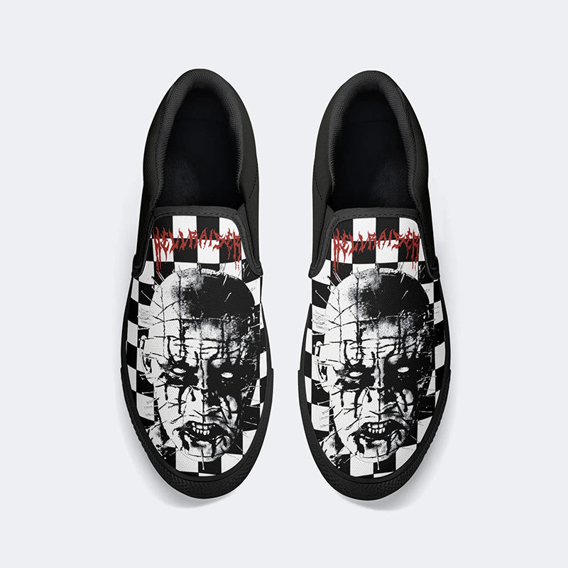 Unisex Black Metal Pinhead Print - Slip On Shoes