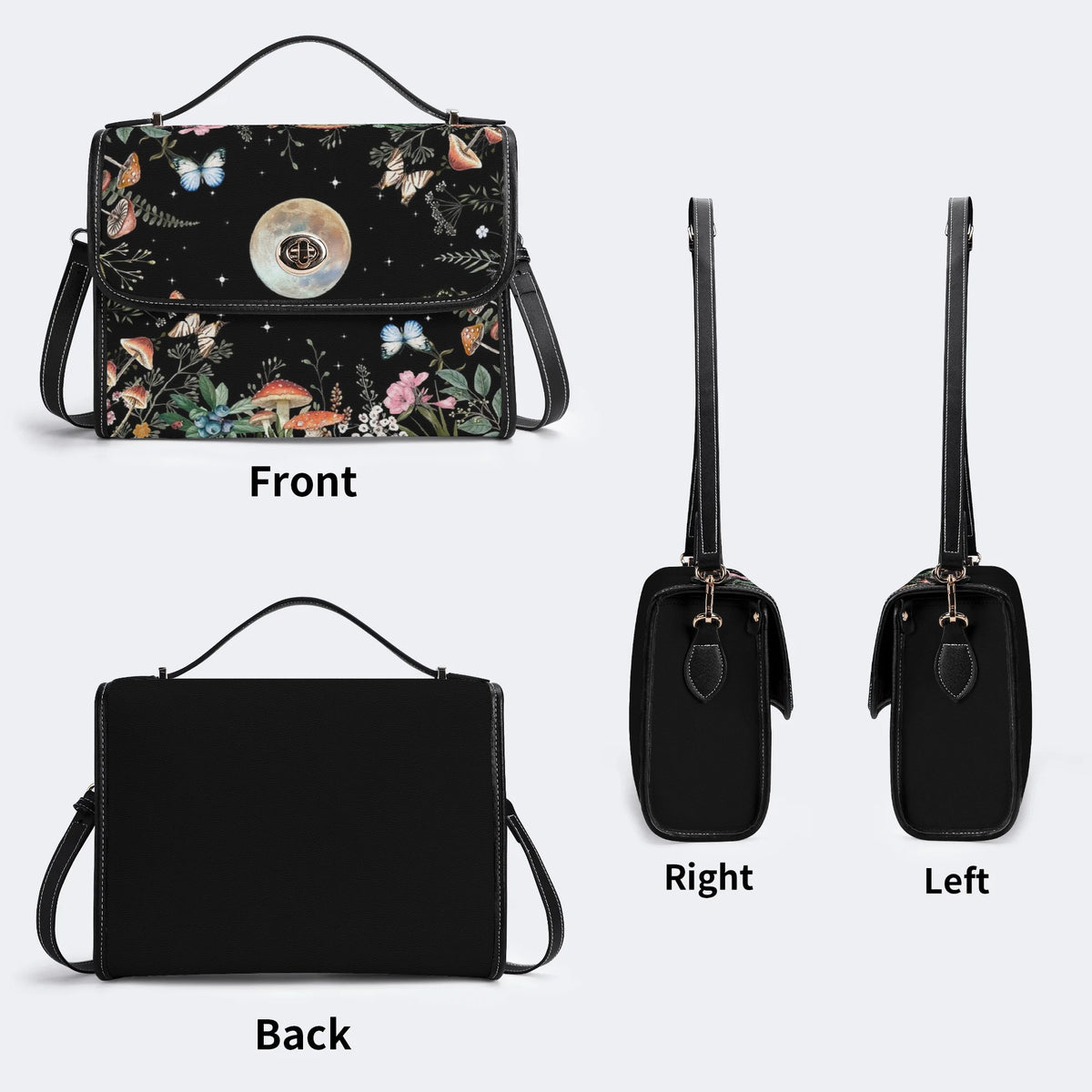 Starry Sky Floral Mushroom Print - Leather Satchel Bag
