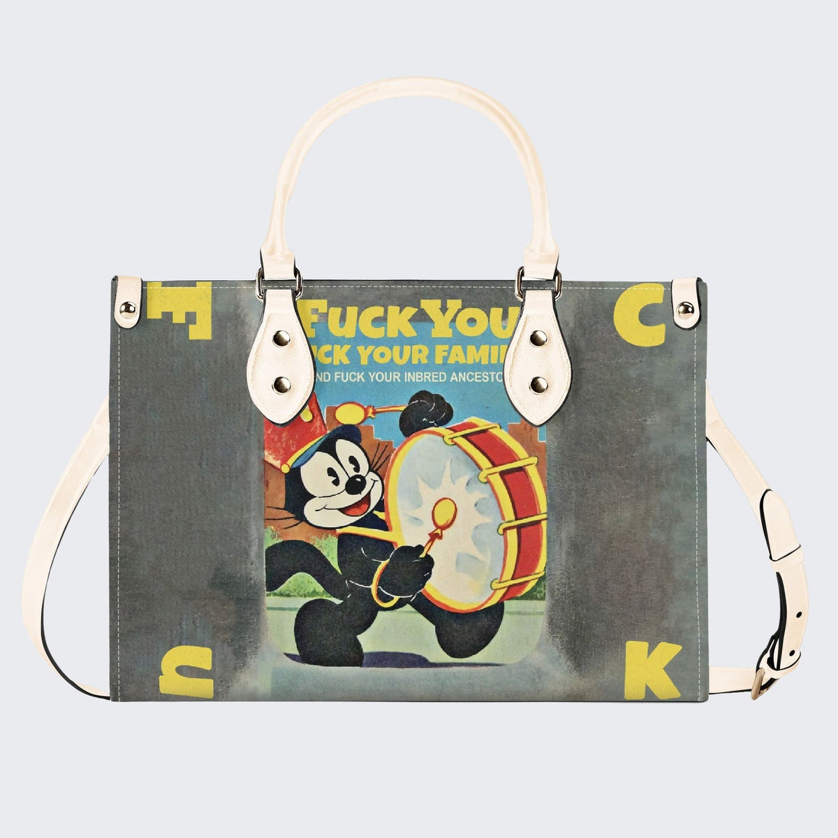 Cat Playing Drums - Leather Handbag