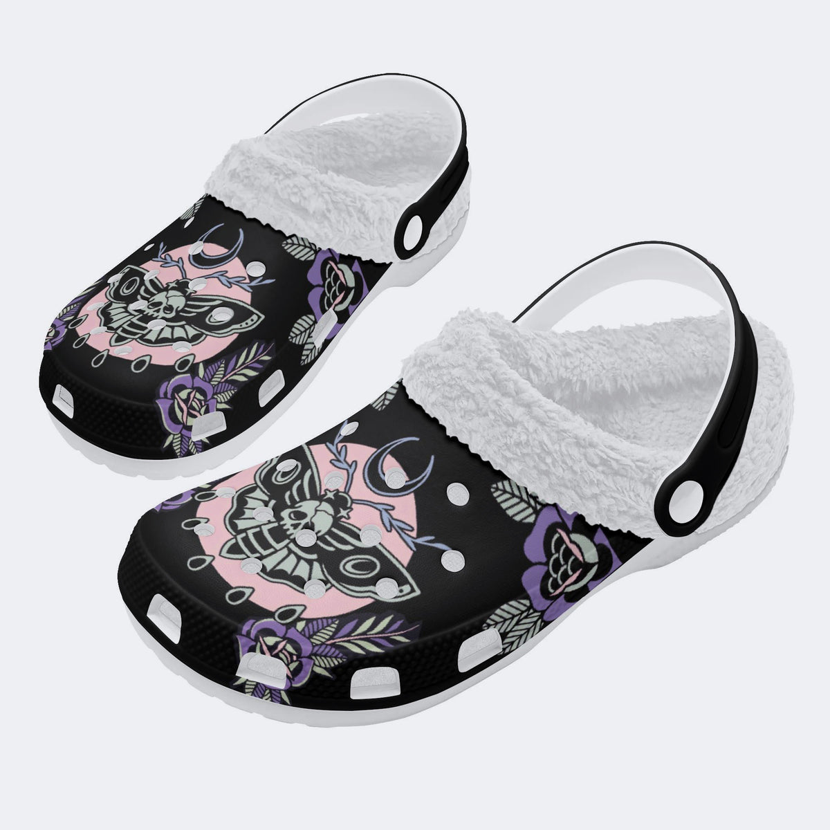 Unisex Death Moth Art Print - Fur Lined Slippers/Sandals