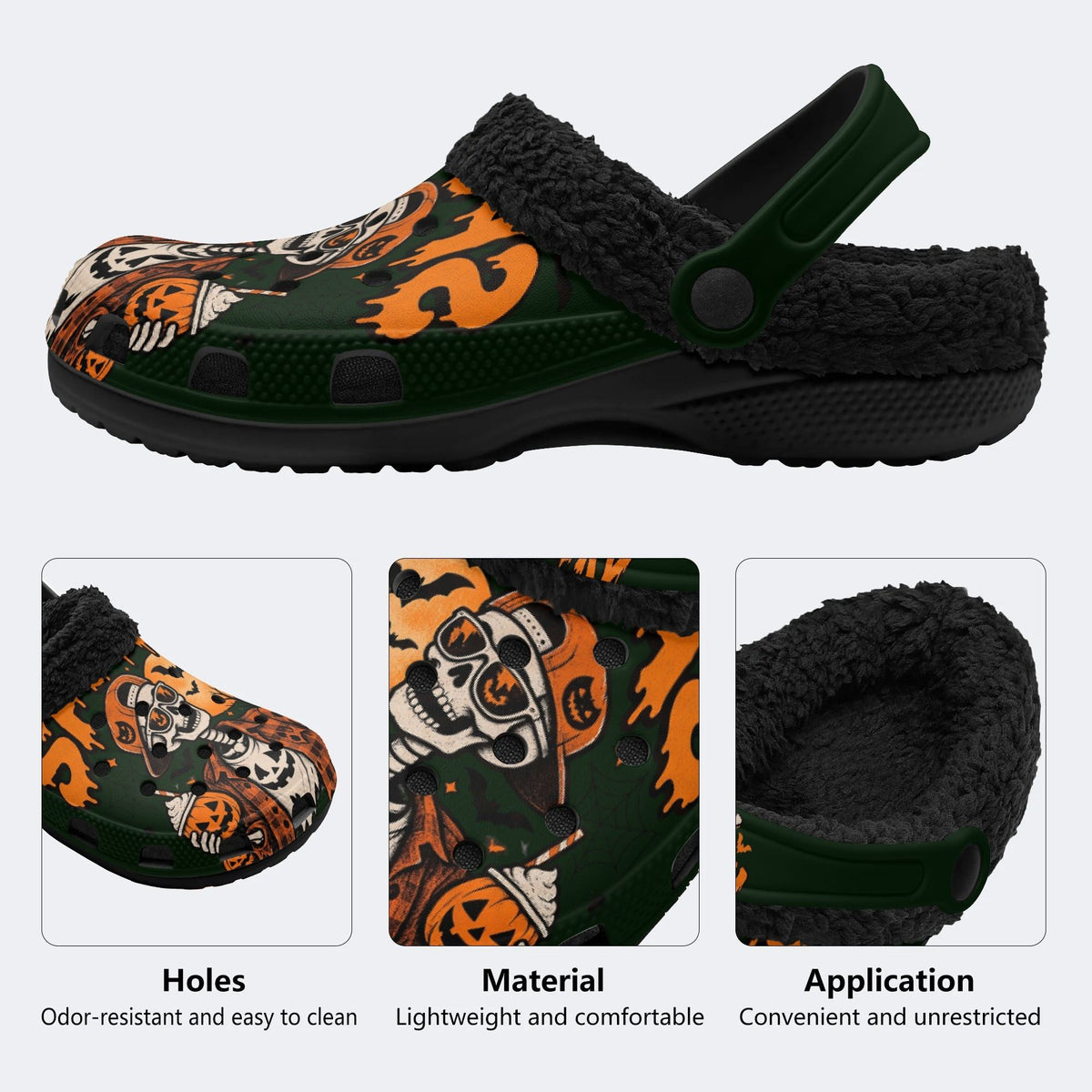 Hipster Halloween Skull - Fur Lined Slippers/Sandals