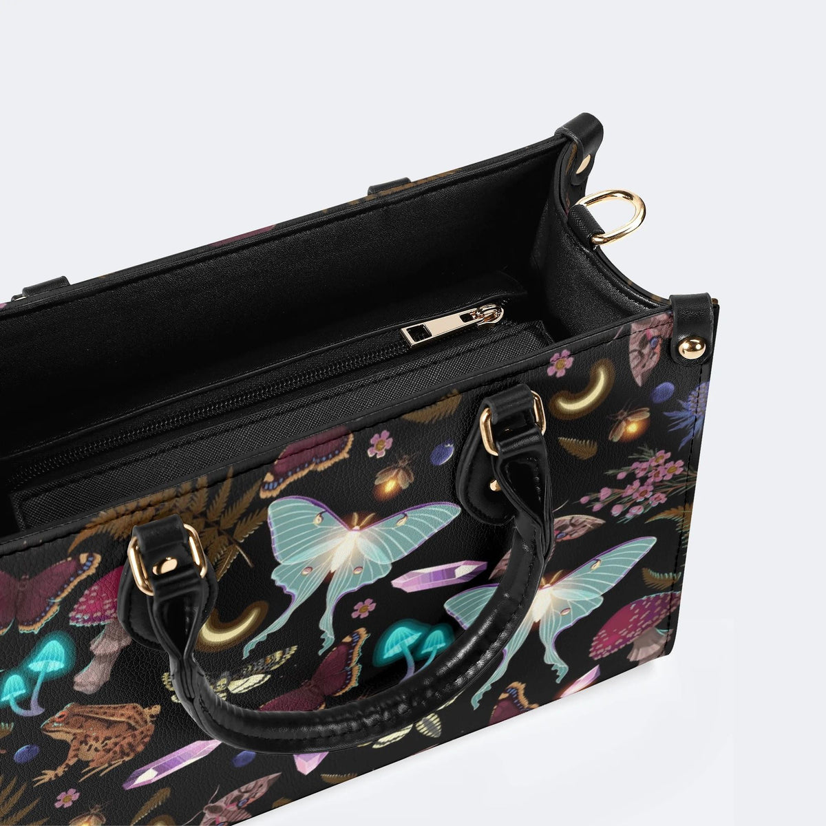Fluorescent Moth And Botanical Print - Leather Handbag