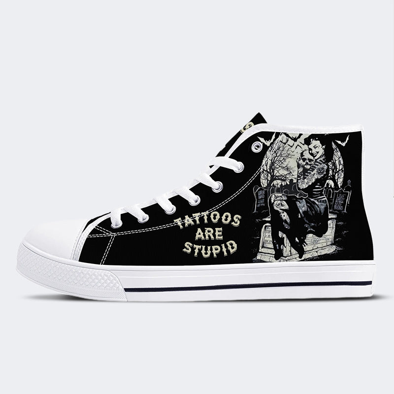 Unisex Retro Tattooed Girl Friedhof Totenkopf Punk Print - High Top Canvas