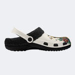 Gothic Santa Muerte Skull Rose - Fur Lined Slippers/Sandals