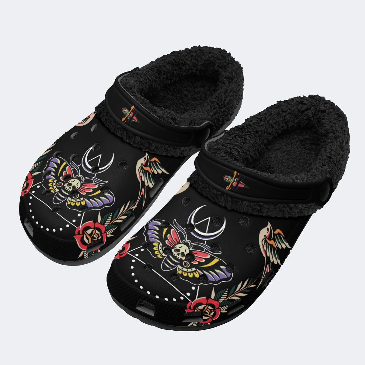 Colorful Death Moth Print - Fur Lined Slippers/Sandals