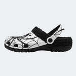 Gothic Black Spider Spiderweb White Base - Fur Lined Slippers/Sandals