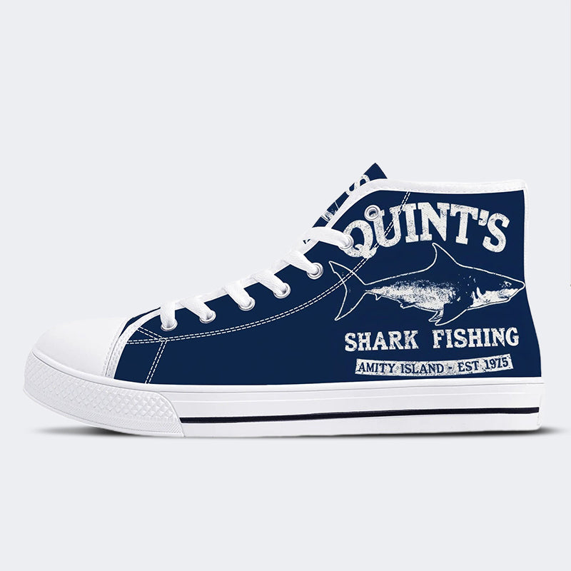 Quint's Shark Fishing Jaws Retro Print - High Top Canvas