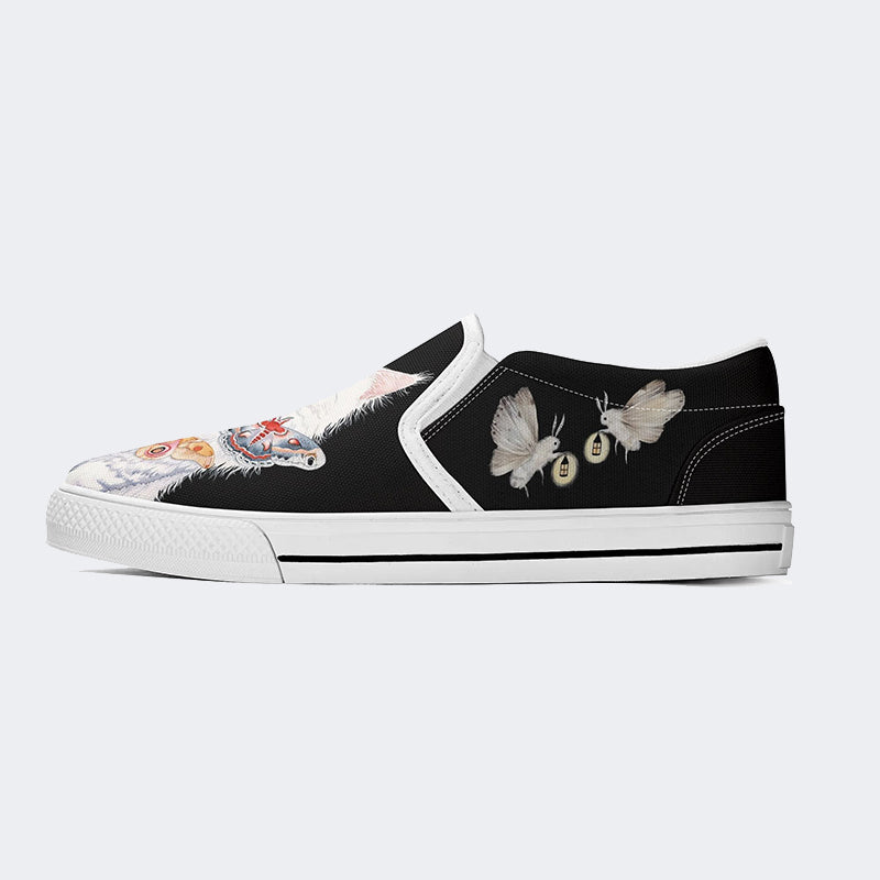 Cat And Butterfly Pattern Print - Slip On Shoes