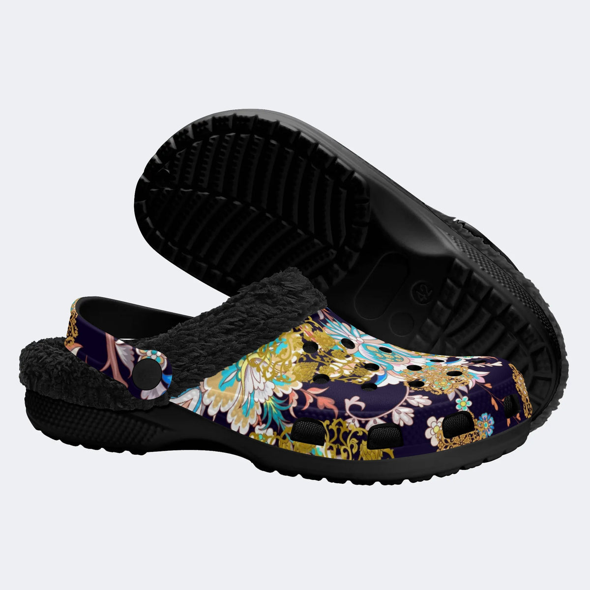 Unisex Flowers Print - Fur Lined Slippers/Sandals