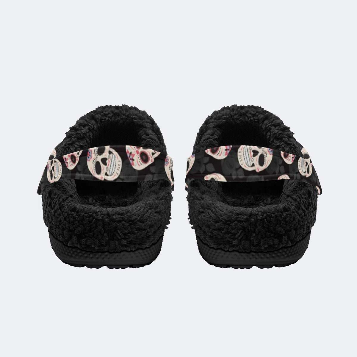 Day Dead Rose Skulls - Fur Lined Slippers/Sandals